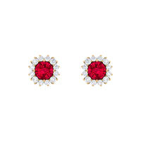 Rosec Jewels 1.75 CT lab-created ruby stud earrings with diamond halo, showcasing elegant gemstone and sparkling accents