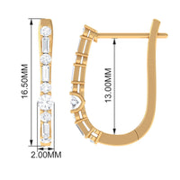 Baguette and Round Cut Diamond J Hoop Earrings