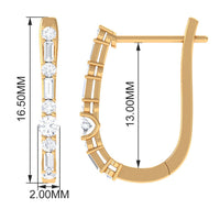 Baguette and Round Cut Diamond J Hoop Earrings