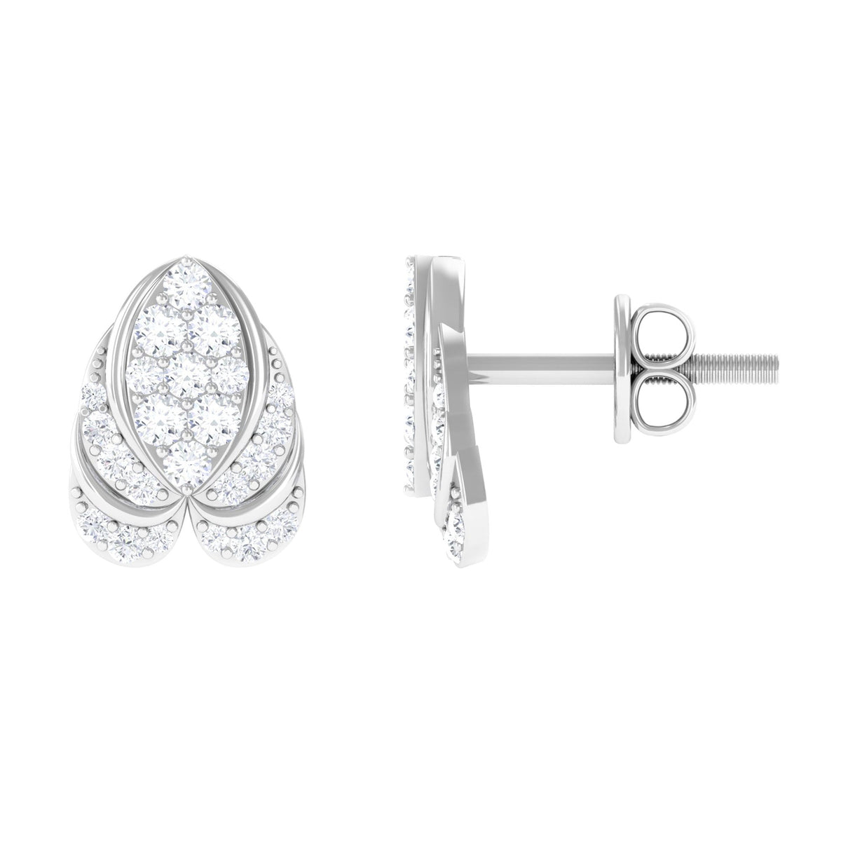 Genuine Diamond Lotus Leaf Earrings with Screw Back
