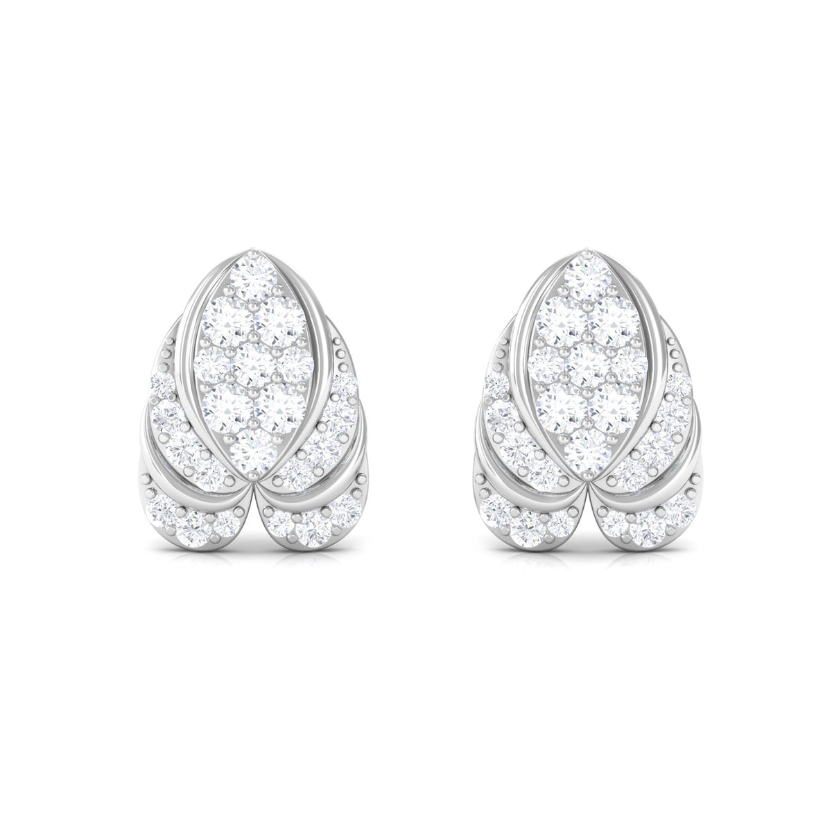 Genuine Diamond Lotus Leaf Earrings with Screw Back