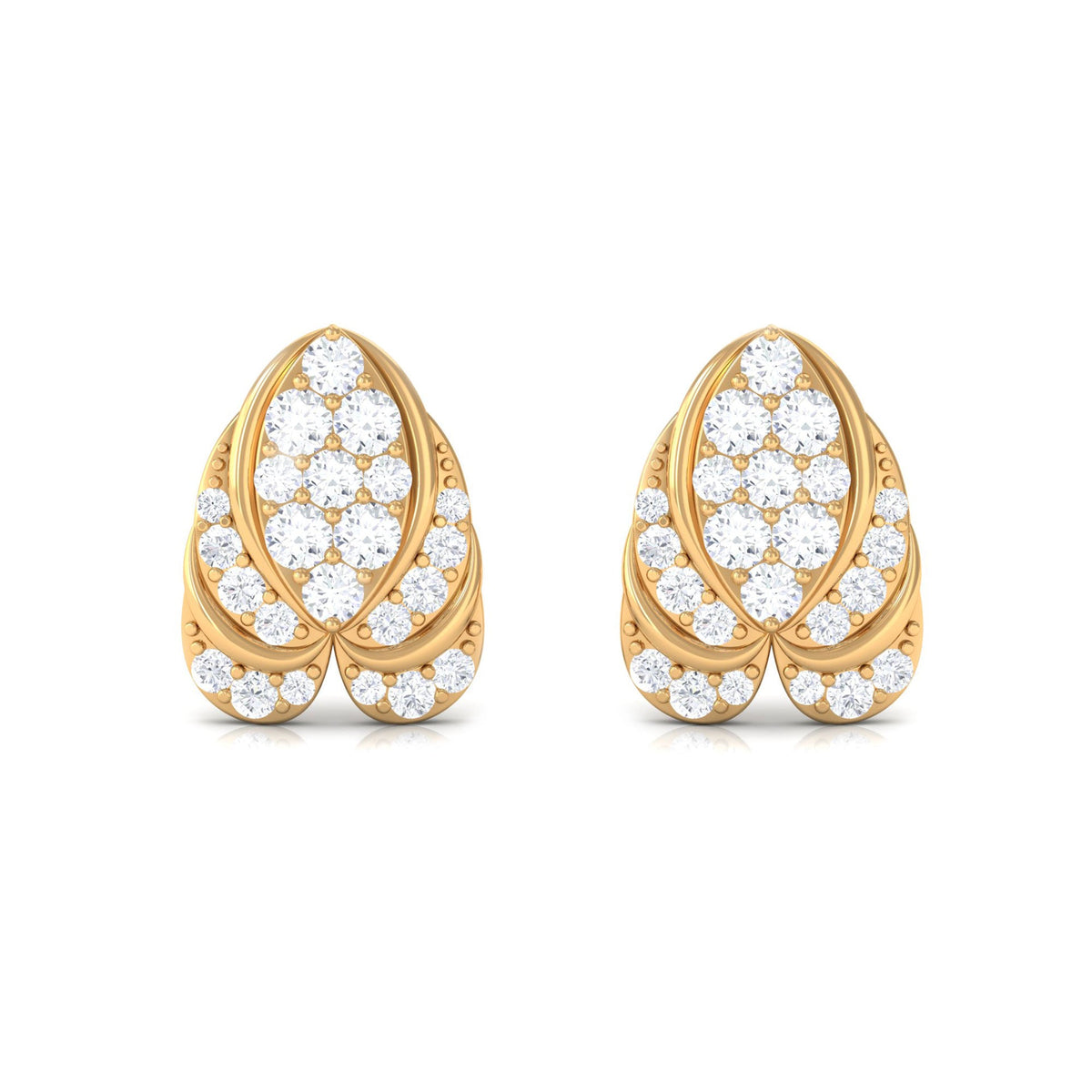 Genuine Diamond Lotus Leaf Earrings with Screw Back