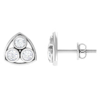 Bezel Set 0.5 Carat Round Diamond Three Stone Stud Earrings