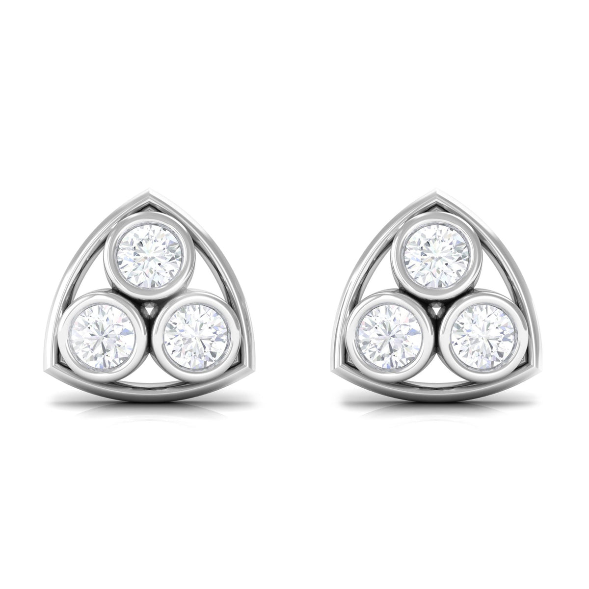 Bezel Set 0.5 Carat Round Diamond Three Stone Stud Earrings
