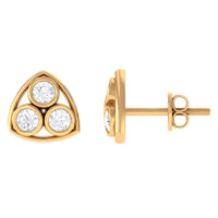 Bezel Set 0.5 Carat Round Diamond Three Stone Stud Earrings