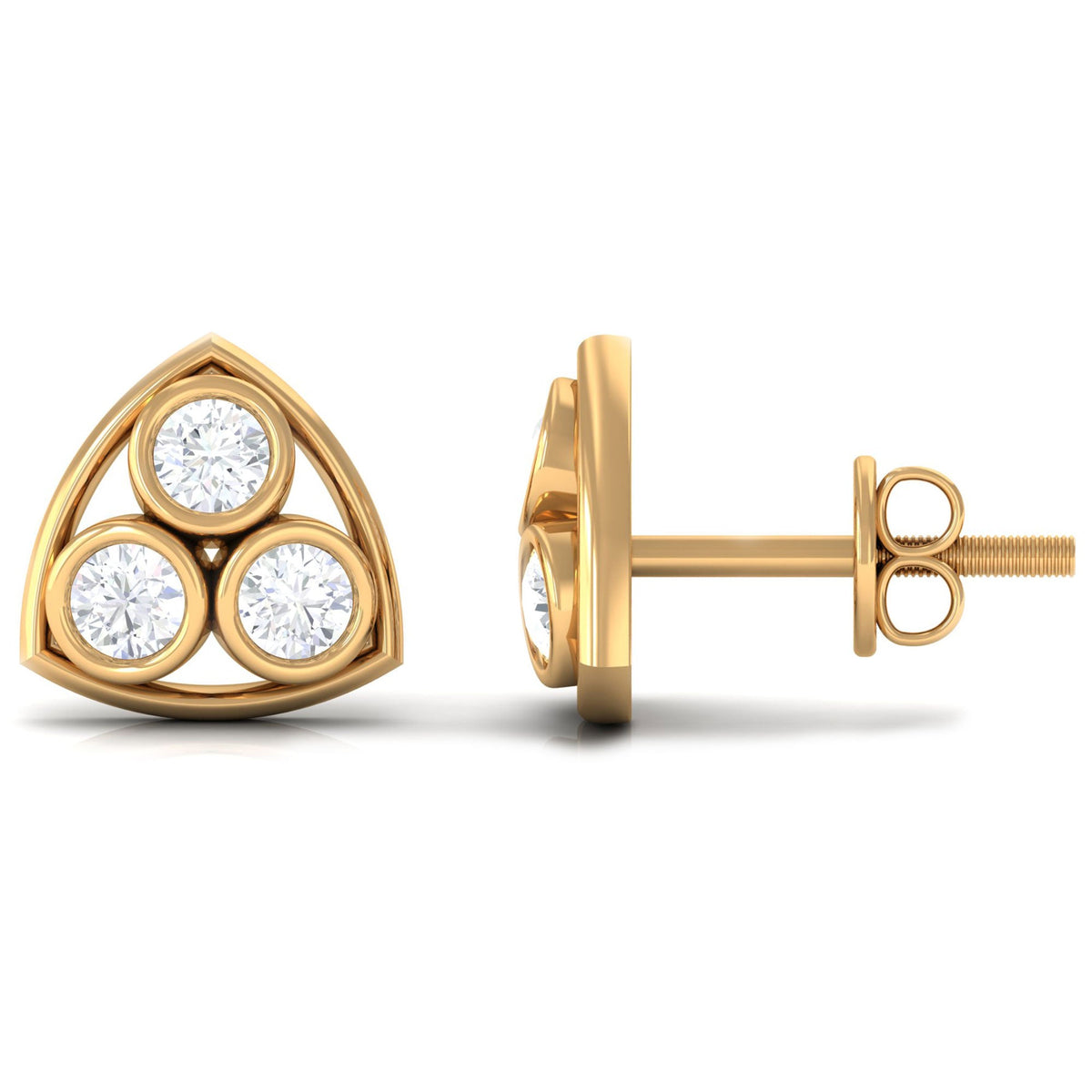 Bezel Set 0.5 Carat Round Diamond Three Stone Stud Earrings