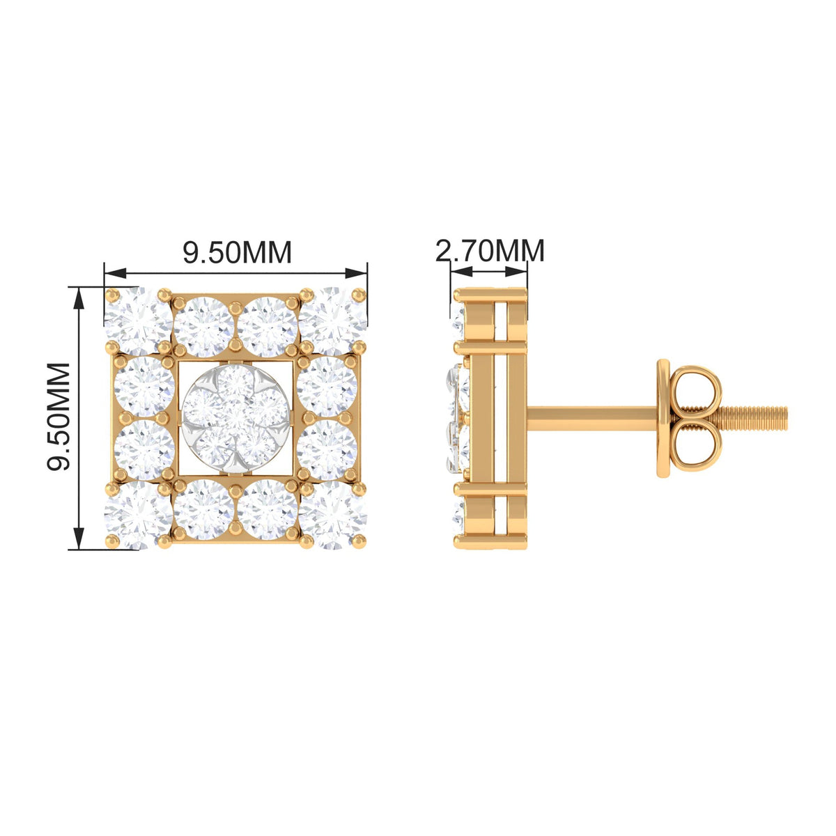 Certified Moissanite Square Stud Earrings
