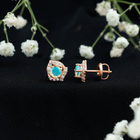 Vintage inspired Ethiopian Opal Stud Earrings with Diamond Accent