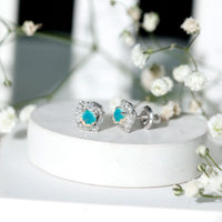 Vintage inspired Ethiopian Opal Stud Earrings with Diamond Accent