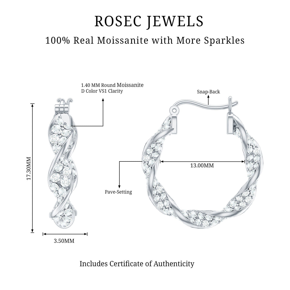 Certified Moissanite Big Hoop Earrings for Her
