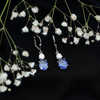 Certified Lab Grown Blue Sapphire and Moissanite Drop Dangle Earrings