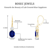 Certified Lab Grown Blue Sapphire and Moissanite Drop Dangle Earrings