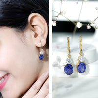 Certified Lab Grown Blue Sapphire and Moissanite Drop Dangle Earrings