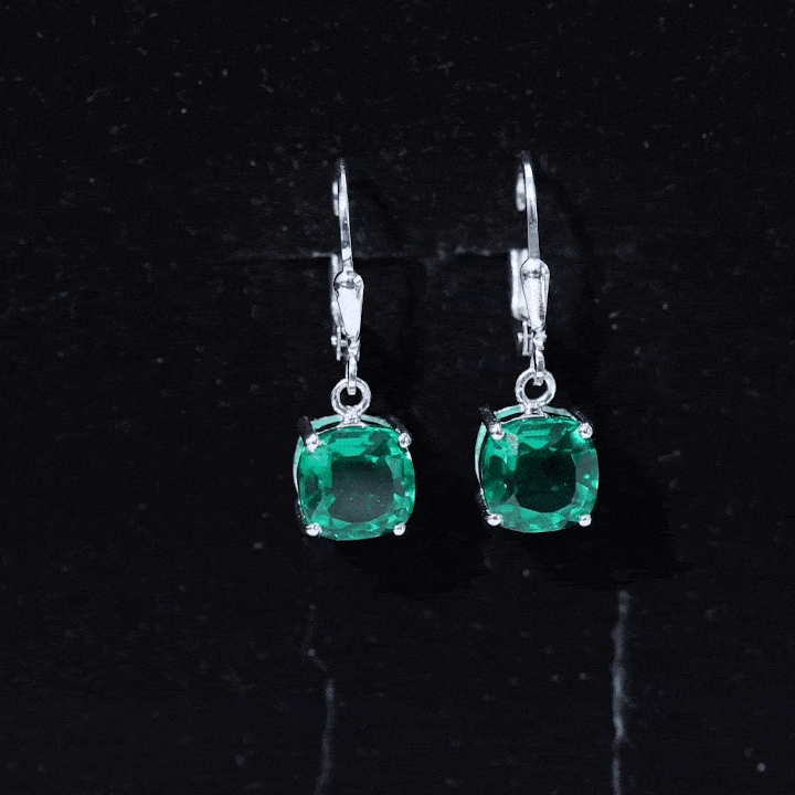 4 Carat Cushion Cut Lab Grown Emerald Drop Earrings