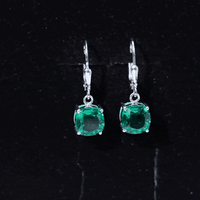 Cushion Cut Lab Created Emerald Dangle Hoop Earrings