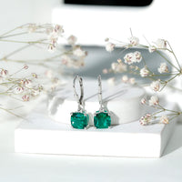 4 Carat Cushion Cut Lab Grown Emerald Drop Earrings
