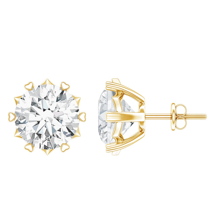 Brilliant cut moissanite solitaire stud earrings in decorative setting by Rosec Jewels, featuring sparkling gemstone and elegant design.