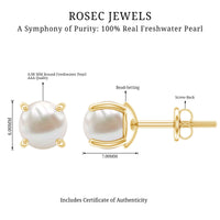 6 MM Round Freshwater Pearl Solitaire Stud Earrings