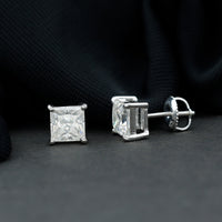 6MM Solitaire Princess Cut Moissanite Stud Earrings