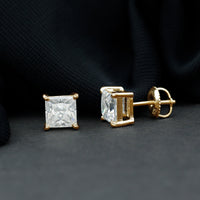 6MM Solitaire Princess Cut Moissanite Stud Earrings