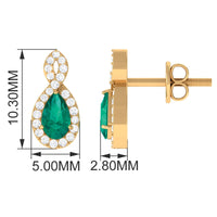 Natural Pear Shaped Emerald Diamond Infinity Stud Earrings