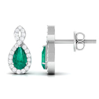 Natural Pear Shaped Emerald Diamond Infinity Stud Earrings