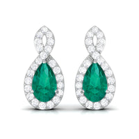 Natural Pear Shaped Emerald Diamond Infinity Stud Earrings