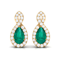 Natural Pear Shaped Emerald Diamond Infinity Stud Earrings