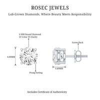 Solitaire 1.9 Carat Lab Grown Diamond Stud Earrings with Screw Back