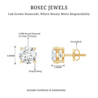 Solitaire 1.9 Carat Lab Grown Diamond Stud Earrings with Screw Back