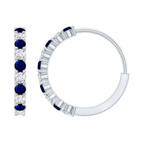 Round Blue Sapphire and Diamond Hinged Hoop Earrings with Certificate