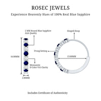 Round Blue Sapphire and Diamond Hinged Hoop Earrings with Certificate