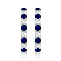 Round Blue Sapphire and Diamond Hinged Hoop Earrings with Certificate