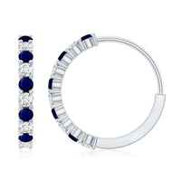 Round Blue Sapphire and Diamond Hinged Hoop Earrings with Certificate