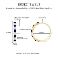 Round Blue Sapphire and Diamond Hinged Hoop Earrings with Certificate