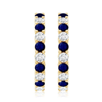 Round Blue Sapphire and Diamond Hinged Hoop Earrings with Certificate