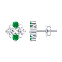 Certified Emerald and Lab Diamond Cluster Stud Earrings