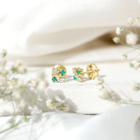 Certified Emerald and Lab Diamond Cluster Stud Earrings