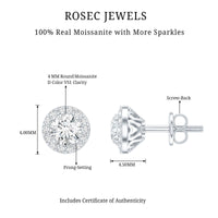 Certified Round Moissanite Halo Stud Earrings