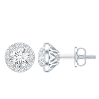 Certified Round Moissanite Halo Stud Earrings