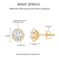 Certified Round Moissanite Halo Stud Earrings
