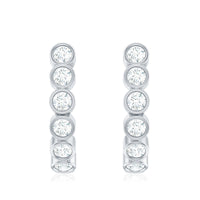 Bezel Set Round Diamond J Hoop Earrings