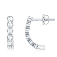 Bezel Set Round Diamond J Hoop Earrings