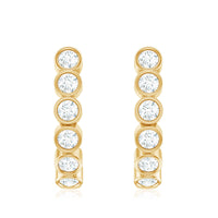 Bezel Set Round Diamond J Hoop Earrings