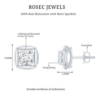 1 CT Solitaire Moissanite Stud Earrings for Women
