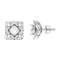 Natural Diamond Art Deco Earrings with Screw Back