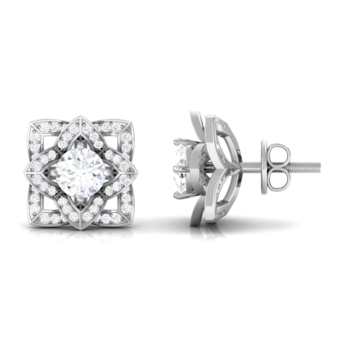 Natural Diamond Art Deco Earrings with Screw Back