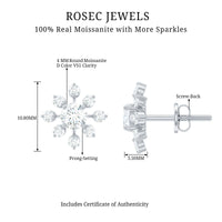Moissanite Snowflake Stud Earrings with Certificate