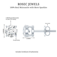 Silver Moissanite 1 Carat Stud Earring