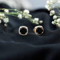 Lab Grown Black and White Diamond Halo Stud Earrings